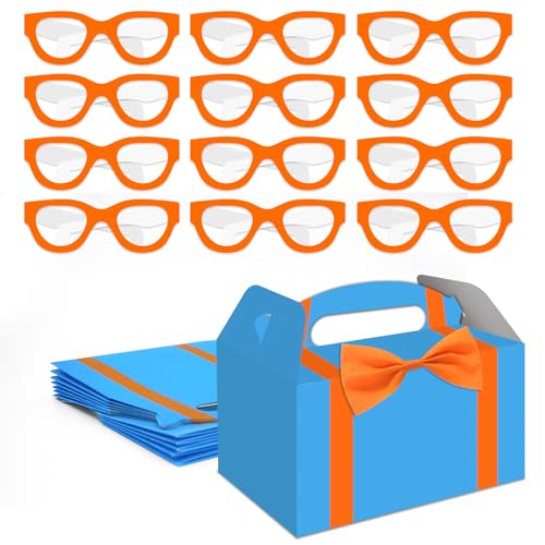 WEEPA 12 Pcs Orange Blue Party Favor Box DIY English Teacher Boxes Paper Orange Gift Boxes with Eyeglasses for Birthday Decorations - Image 2