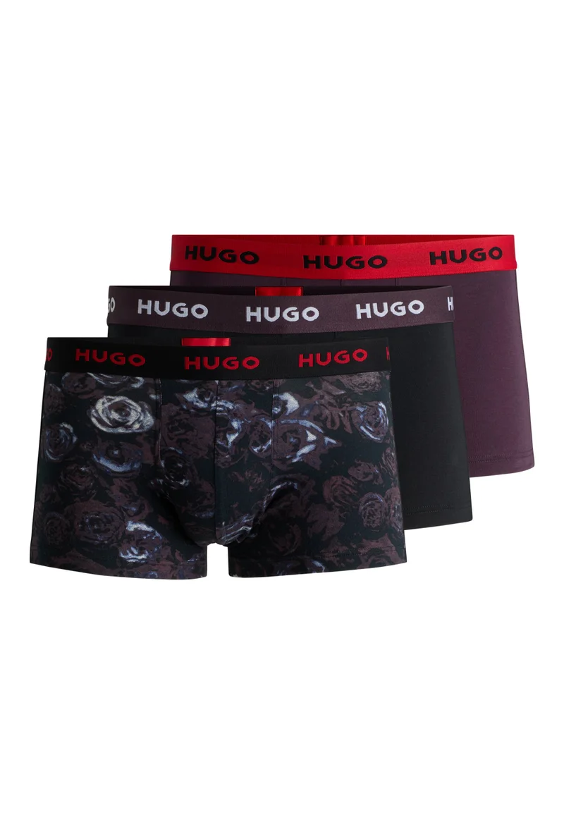 HUGO Three-pack of stretch-cotton trunks with logo waistbands