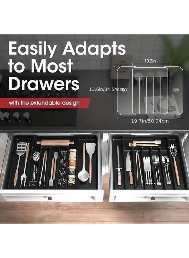 Expandable Kitchen Drawer Organizer With 8 Compartments Adjustable Utensil Tray For Forks Spoons Knives Black Large - Image 5
