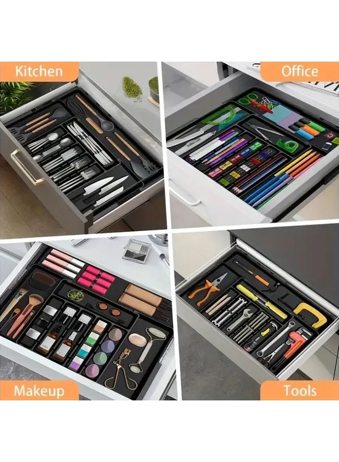 Expandable Kitchen Drawer Organizer With 8 Compartments Adjustable Utensil Tray For Forks Spoons Knives Black Large - Image 3