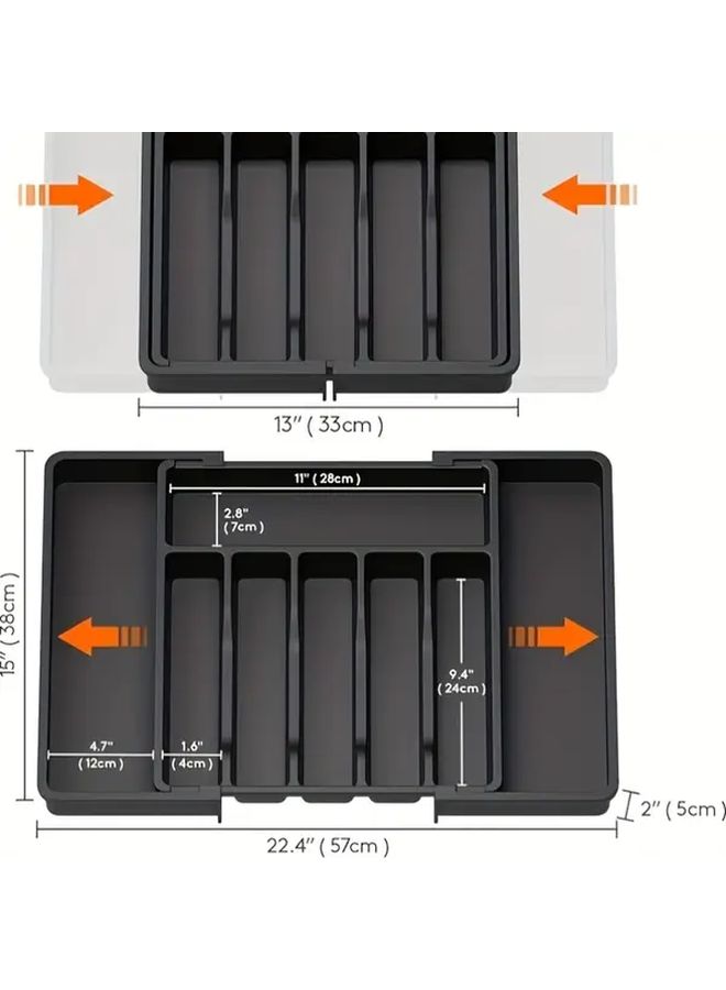 Expandable Kitchen Drawer Organizer With 8 Compartments Adjustable Utensil Tray For Forks Spoons Knives Black Large - Image 4