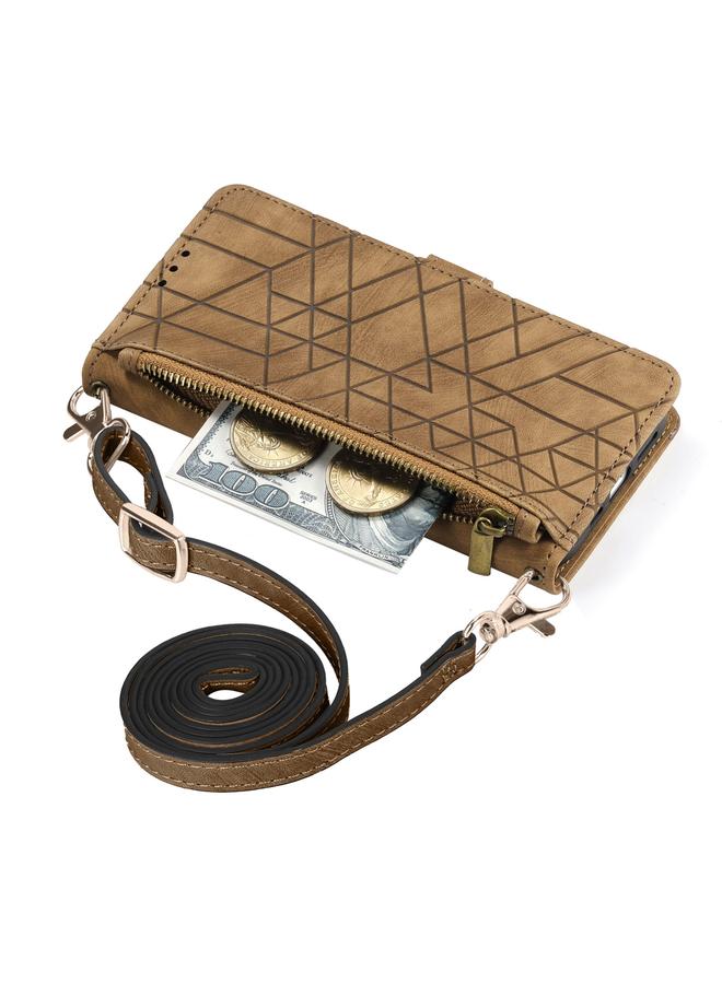 erorex Case For iPhone 15 Pro Geometric Zipper Wallet Side Buckle Leather Phone Case with Crossbody Lanyard - Image 2