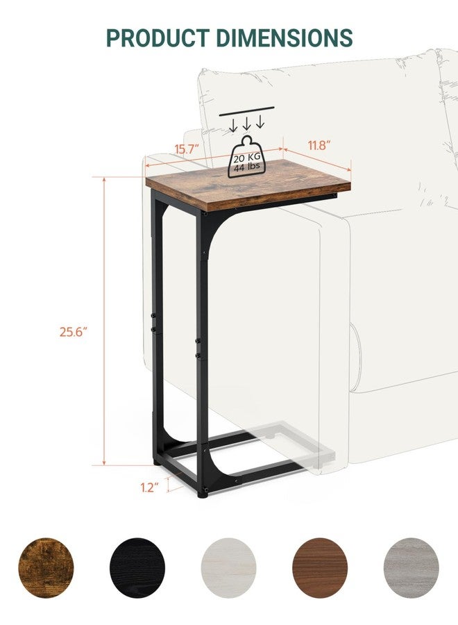 RISWER C-Shaped Side Table for Couch - Small Coffee Stand Sofa Tray Desk with Metal Frame and Waterproof Scratch Resistant, Modern End Accent for Living Room, Bedroom, Small Spaces, Rustic Brown - Image 3