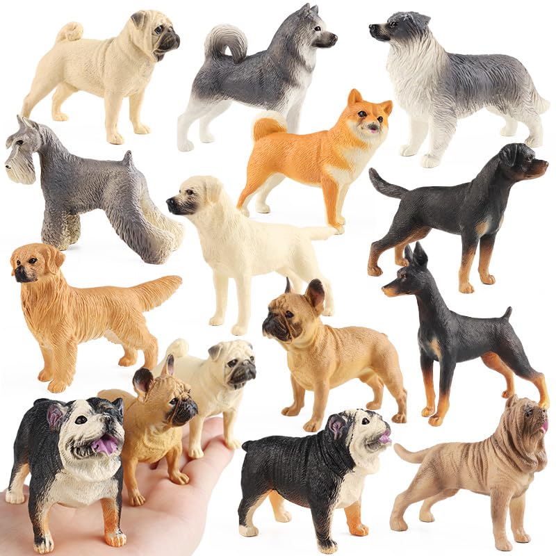 EOIVSH 12PCS Realistic Dog Figurines Toy Plastic Puppy Figures Set Dogs Figures Cake Toppers Birthday Gift for Kids Toddlers - Image 1