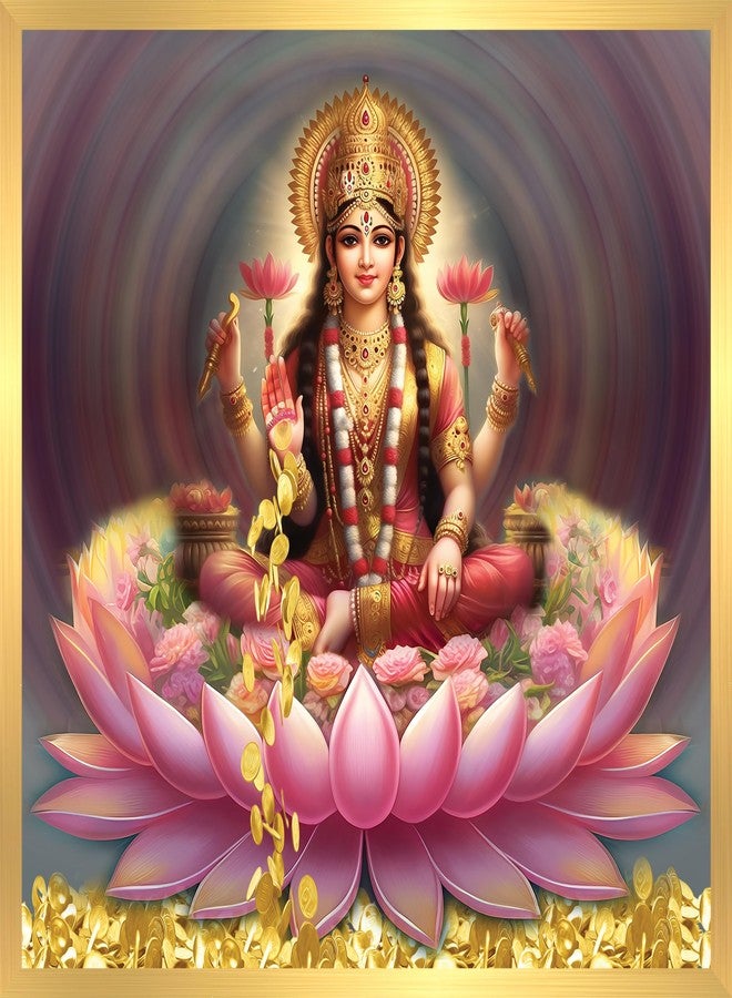 ANAADI أنادي ماء لاكشمي جي إطار الصورة | لوحة حائط Maa Laxmi مع إطار لديكور المنزل والمكتب وعيد ديوالي بوجا (12 × 12 بوصة) - Image 1