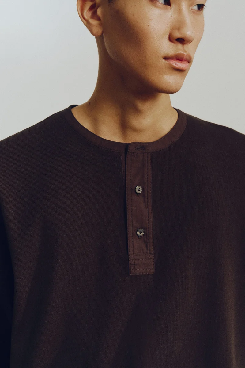 H&M  Loose Fit Linen-blend Henley top for Men | Best Price UAE