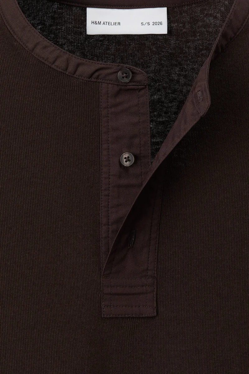 H&M  Loose Fit Linen-blend Henley top for Men | Best Price UAE