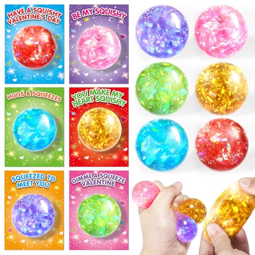 spring flower SpringFlower Valentines Day Cards For Kids 24 Pack Valentines Party Favors For Kids With Stretchy Balls Toys Classroom Valentines Exchange Gifts School Classroom Valentines Prizes - Image 1