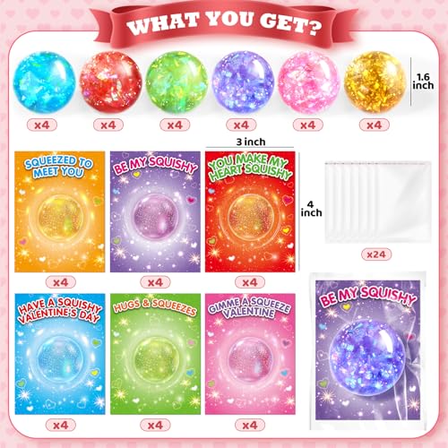 spring flower SpringFlower Valentines Day Cards For Kids 24 Pack Valentines Party Favors For Kids With Stretchy Balls Toys Classroom Valentines Exchange Gifts School Classroom Valentines Prizes - Image 5