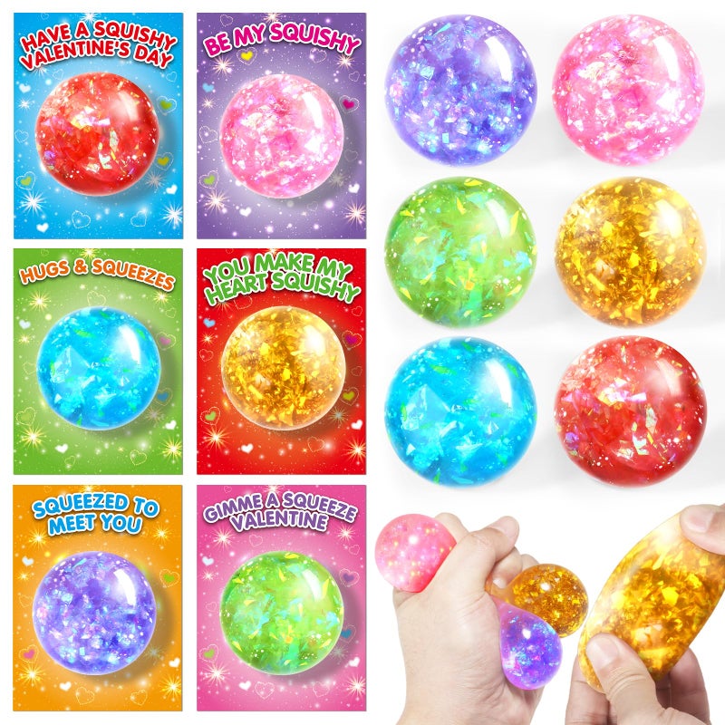 spring flower SpringFlower Valentines Day Cards For Kids 24 Pack Valentines Party Favors For Kids With Stretchy Balls Toys Classroom Valentines Exchange Gifts School Classroom Valentines Prizes - Image 3
