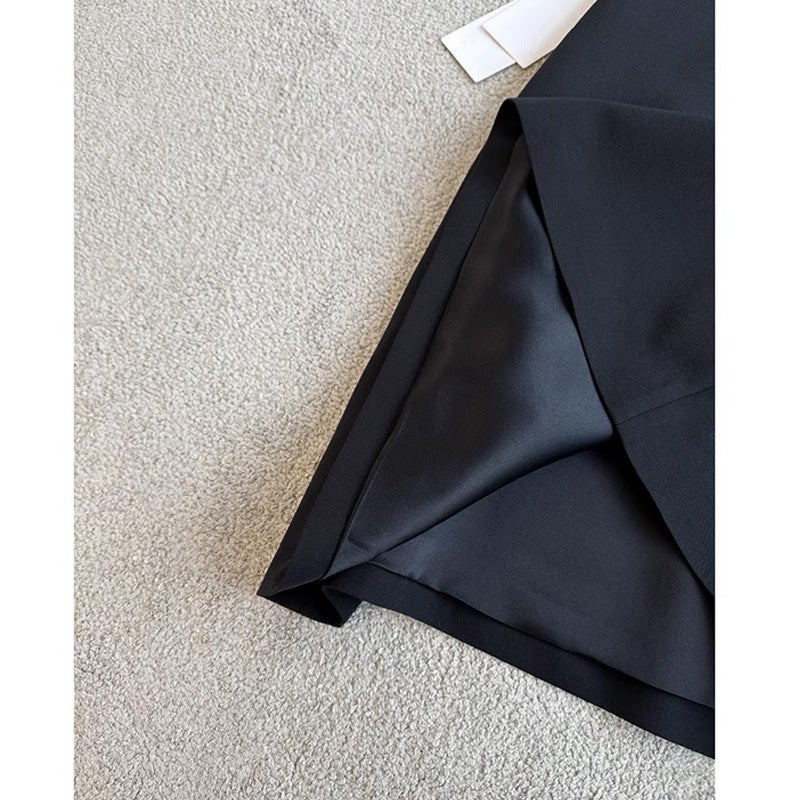 High Waist Black A-Line Midi Dress with Long Sleeves - Image 4