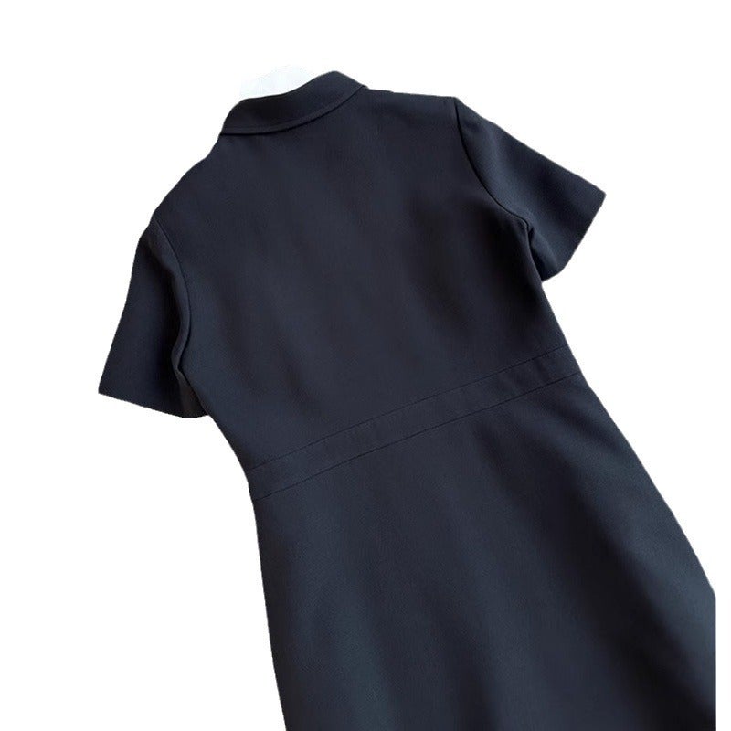 High Waist Black A-Line Midi Dress with Long Sleeves - Image 5