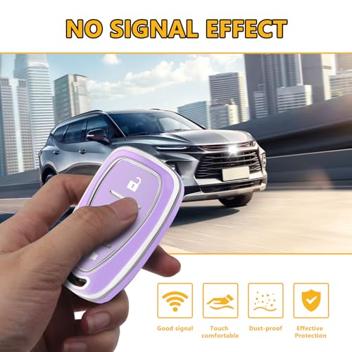 FT FUNTOR for Chevy Key Fob Cover,4 Buttons TPU Key Cover with Silver Edge,Compatible with Chevrolet Equinox Bolt Sonic Trax Blazer Trailblazer Cruze Traverse Volt with Keychain (B-Purple) - Image 3