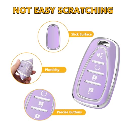 FT FUNTOR for Chevy Key Fob Cover,4 Buttons TPU Key Cover with Silver Edge,Compatible with Chevrolet Equinox Bolt Sonic Trax Blazer Trailblazer Cruze Traverse Volt with Keychain (B-Purple) - Image 4