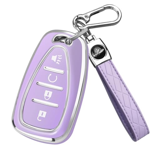 FT FUNTOR for Chevy Key Fob Cover,4 Buttons TPU Key Cover with Silver Edge,Compatible with Chevrolet Equinox Bolt Sonic Trax Blazer Trailblazer Cruze Traverse Volt with Keychain (B-Purple) - Image 1