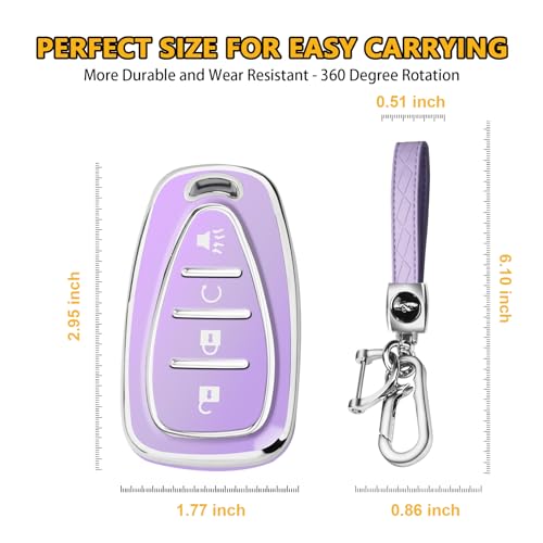 FT FUNTOR for Chevy Key Fob Cover,4 Buttons TPU Key Cover with Silver Edge,Compatible with Chevrolet Equinox Bolt Sonic Trax Blazer Trailblazer Cruze Traverse Volt with Keychain (B-Purple) - Image 5