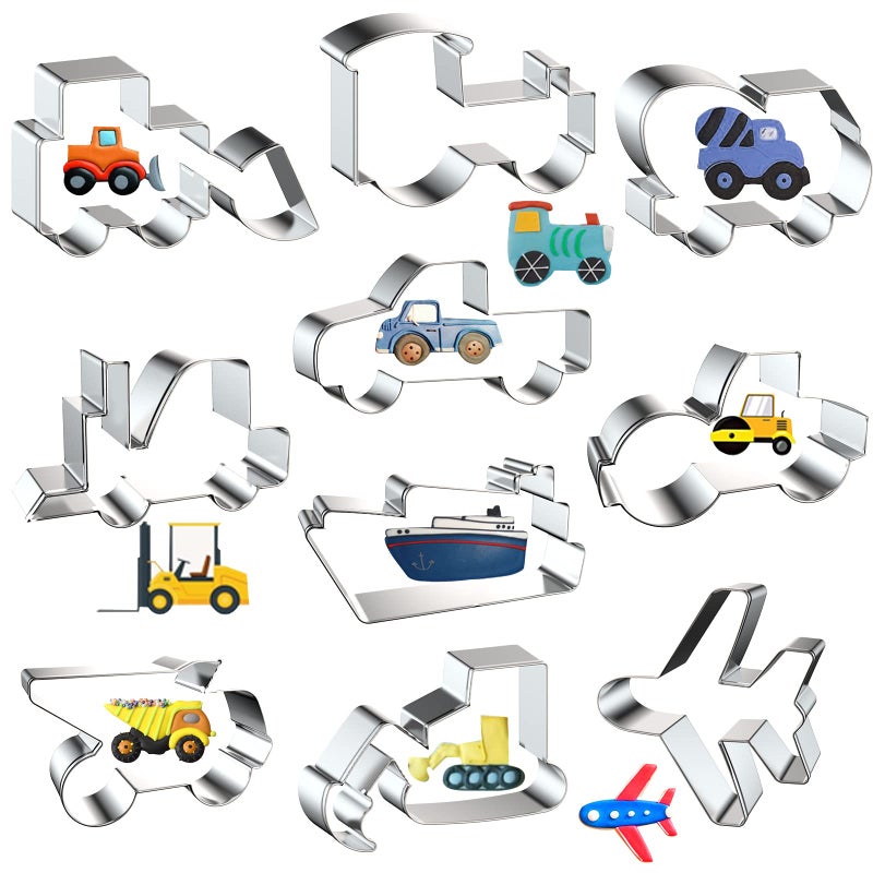 مجموعة قواطع بسكويت معدنية ELANE 10 قطع على شكل شاحنات صغيرة لقواطع الكعك للأطفال وقوالب البان كيك