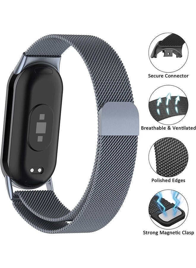 حزام حلقة ميلانو لـ Xiaomi Mi Band 10/9/8 سوار من الفولاذ المقاوم للصدأ لـ Xiaomi Band 10/9/8 ملحقات لـ miband 10/9/8 حزام معدني لساعة اليد (رمادي فلكي) - Image 2