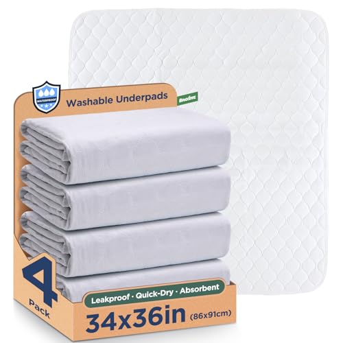 Brosive Waterproof Reusable Incontinence Bed Pads Washable Incontinence Underpads 8 Cups AbsorbencyMattress Protector for Adults Kids and Pets34x 36 inch 4 Pack - Image 2
