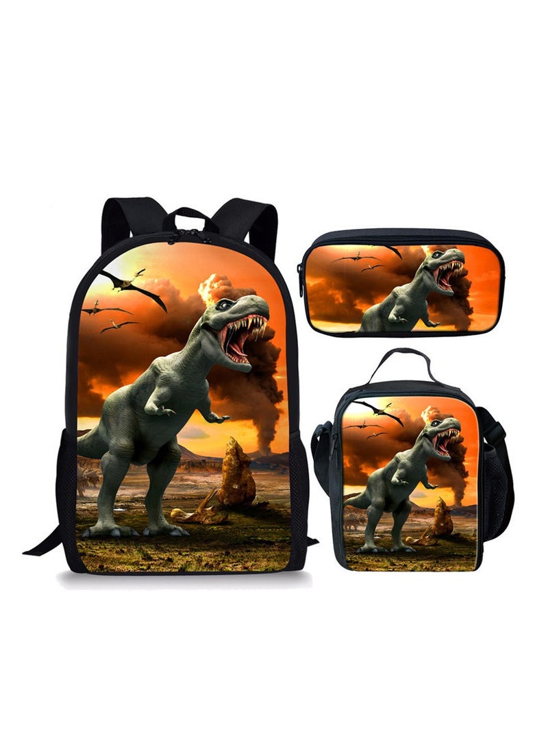 JURASSIC WORLD New Jurassic Park Dinosaur Three piece Set with Large Capacity Backpack, Student School Bag, Lunch Bag, Pen Bag  - Image 1