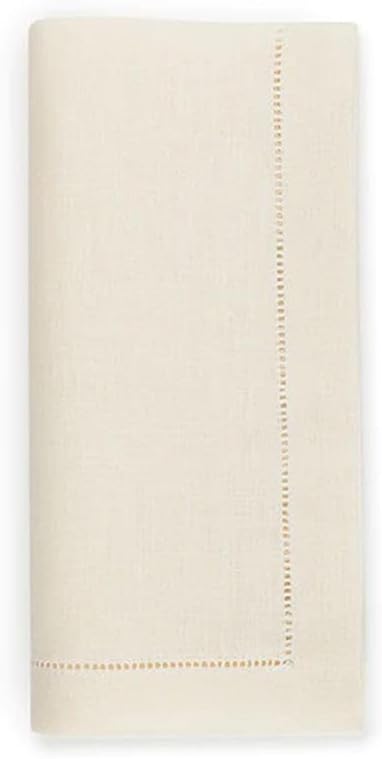 Sferra Festival 100 Linen Hemstitched Dinner Napkins  Eggshell