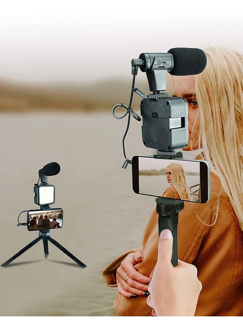 مجموعة مدونات الفيديو للمبتدئين من لأجهزة آيفون وأندرويد – حامل ثلاثي القوائم 10 إنش، ضوء LED بـ 36 مصباحًا، حامل جوال وميكروفون بندقية صغير – مثالية للبث المباشر، مكالمات الفيديو، واليوتيوب - Image 2