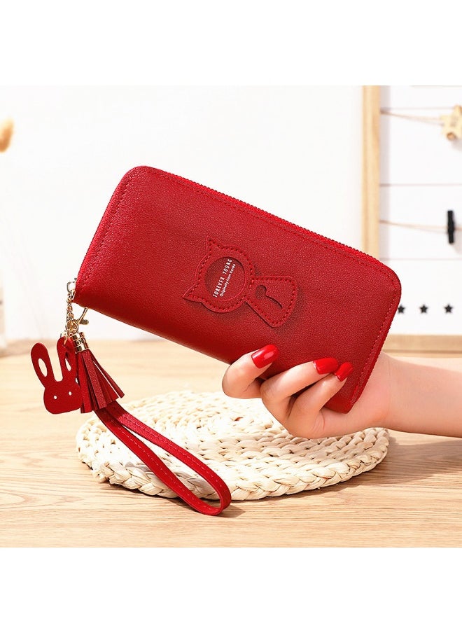 NIBEMINENT Cute Cat Holding Purse Women's Long Zipper Korean Fashion Handbag Coin Purse  - Image 1