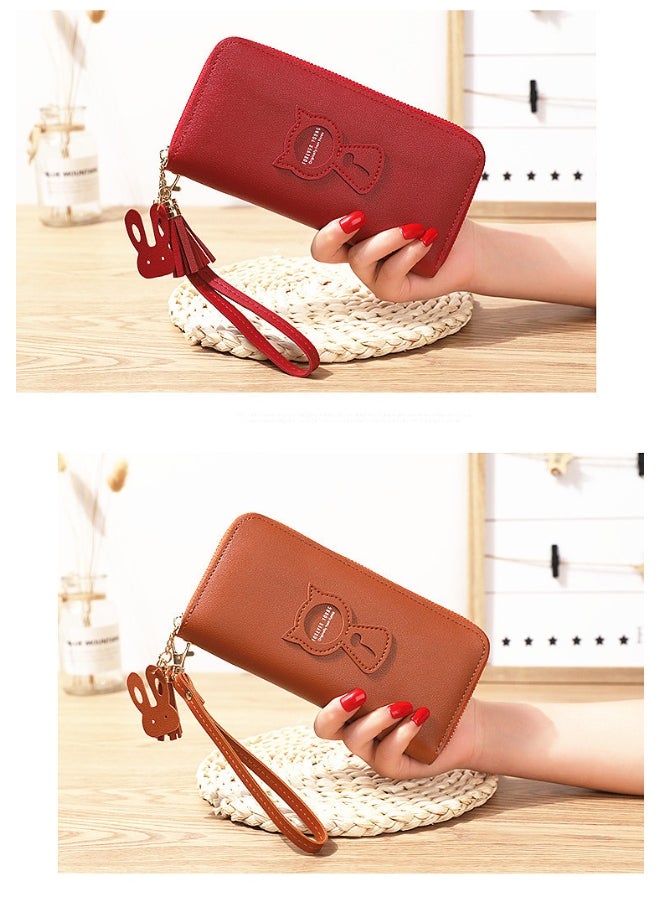 NIBEMINENT Cute Cat Holding Purse Women's Long Zipper Korean Fashion Handbag Coin Purse  - Image 2
