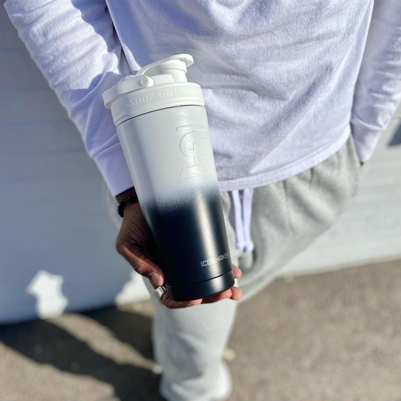 Ice Shaker Stainless Steel Shaker Bottle | 26oz, Black/White | Stays Cold for 30+ Hours | Insulated Cup with Twist-on Agitator | Odor-Free Shaker Cup for Protein Shakes, Water, Smoothies - Image 4
