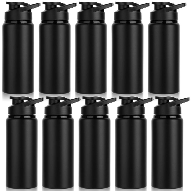 LYDTICK 10 Pack Water Bottles Bulk, 20oz Sports Aluminum Water Bottle with Snap Lids Metal Reusable Leak proof Personalized Bottle for Travel Camping Gym Hiking Fishing(Black) - Image 1