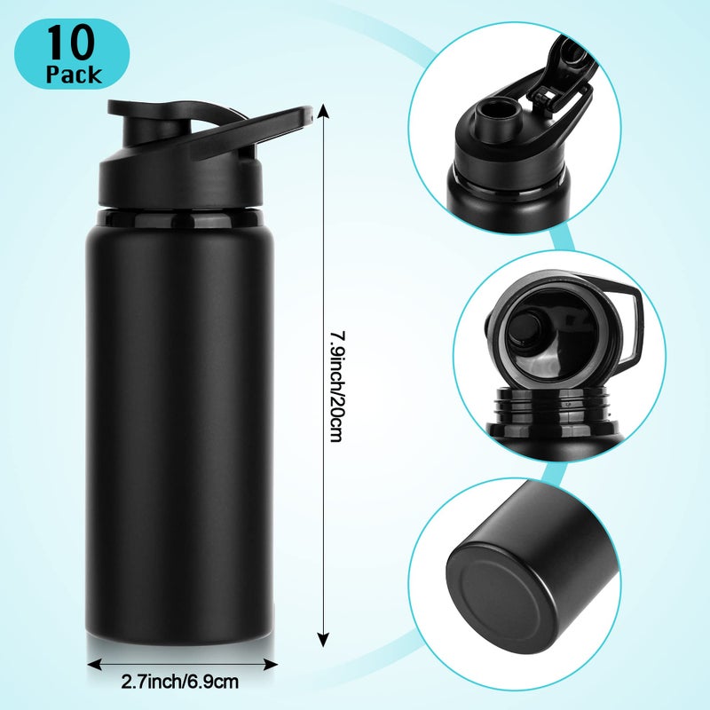LYDTICK 10 Pack Water Bottles Bulk, 20oz Sports Aluminum Water Bottle with Snap Lids Metal Reusable Leak proof Personalized Bottle for Travel Camping Gym Hiking Fishing(Black) - Image 2
