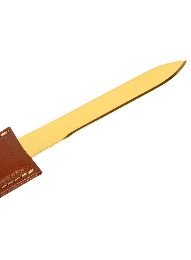 FIS Letter Opener for Desk Set, German Bonded Leather Handle Materials Brown Color, Gold Blade Color-FSDSLOGBLBR - Image 3