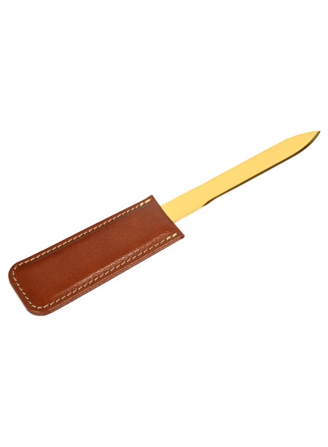 FIS Letter Opener for Desk Set, German Bonded Leather Handle Materials Brown Color, Gold Blade Color-FSDSLOGBLBR - Image 1