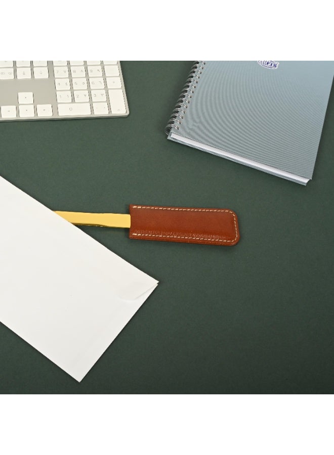 FIS Letter Opener for Desk Set, German Bonded Leather Handle Materials Brown Color, Gold Blade Color-FSDSLOGBLBR - Image 4