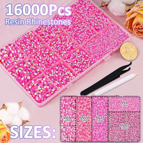 TINKRSTUFF 16000Pcs Resin Jelly Rhinestones for Crafting, Hot Pink AB Flatback Gems, Bedazzling Crystal with 3Pcs 10ml B7000 Jewelry Glue for DIY Crafts Clothing Tumblers Shoes Fabric Nail Art - Image 2
