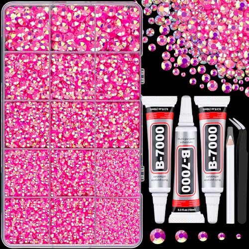 TINKRSTUFF 16000Pcs Resin Jelly Rhinestones for Crafting, Hot Pink AB Flatback Gems, Bedazzling Crystal with 3Pcs 10ml B7000 Jewelry Glue for DIY Crafts Clothing Tumblers Shoes Fabric Nail Art - Image 1