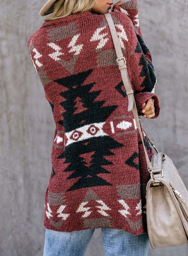 Ferbia Women Boho Cardigan Aztec Open Front Loose Slouchy Sweaters Tribal Long Sleeve Knitted Christmas Jacket Coat - Image 2