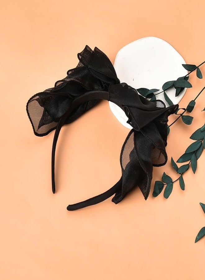 YangQian Black Bow Headband for Women Girls Bow Hair Band Hoop for Women Girls Gauze Bowknot Headband Black Knotted Bow Hair Accessories for Women Girls Vintage Headband Bows - Image 4