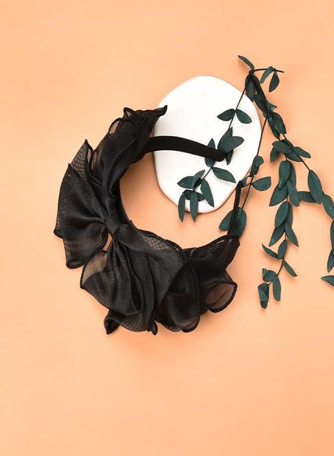 YangQian Black Bow Headband for Women Girls Bow Hair Band Hoop for Women Girls Gauze Bowknot Headband Black Knotted Bow Hair Accessories for Women Girls Vintage Headband Bows - Image 5
