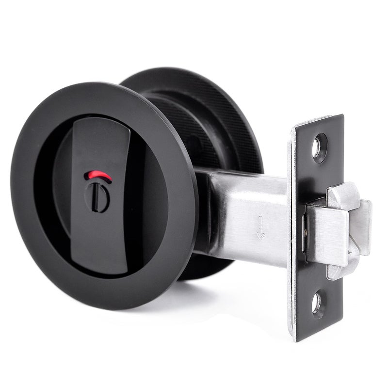 Dontay Pocket Door Color Coded Indicators LockPrivacy BedBath Handles Latch 238 Backset Hardware for 1 38 to 2 316 Thickness DoorExcluding Edge Pull Matte Black Round 1 Pack - Image 2
