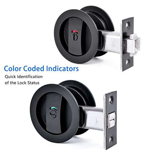 Dontay Pocket Door Color Coded Indicators LockPrivacy BedBath Handles Latch 238 Backset Hardware for 1 38 to 2 316 Thickness DoorExcluding Edge Pull Matte Black Round 1 Pack - Image 3