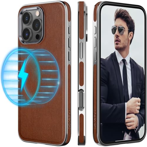 LOHASIC for iPhone 16 Pro Leather Case Compatible with MagSafe Luxury Soft Magnetic Slim Designer Cover iPhone 16 Pro Phone Case Cover for Men Women Brown - Image 1