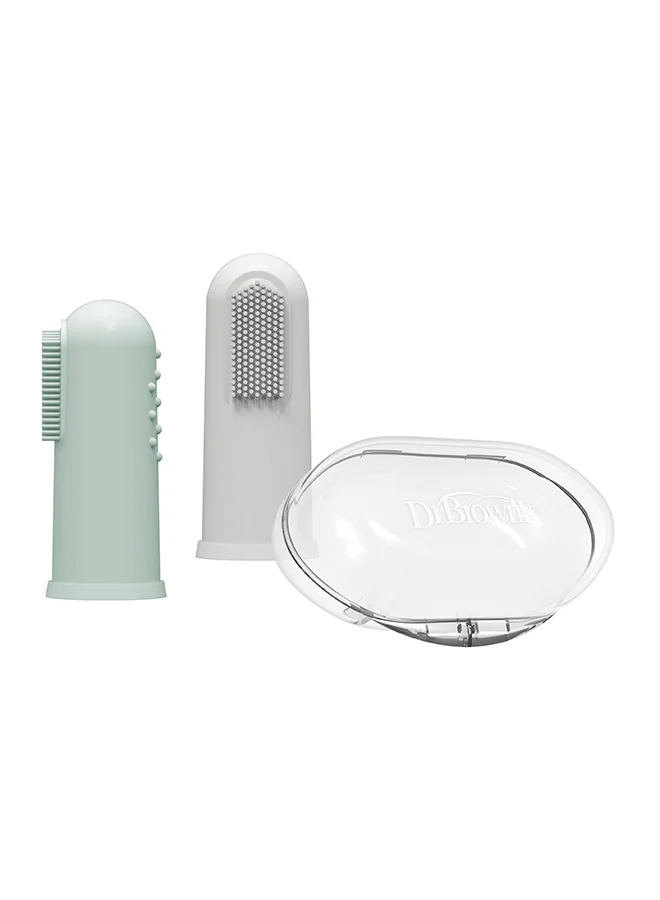 Dr. Brown’s Silicone Finger Toothbrush with Case, Gray and Light Green, 2-Pack