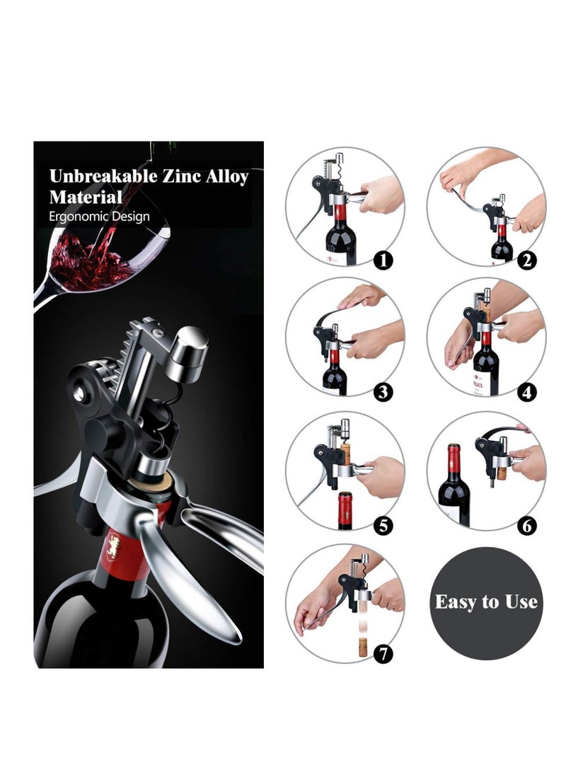 SYOSI فتاحة زجاجات النبيذ هدية - فتاحات زجاجات نبيذ احترافية، زجاجات النبيذ، فتاحة زجاجة نبيذ قابلة لإعادة الاستخدام للرجال والنساء، عشاق النبيذ، عمال البار، النوادل، فتاحة زجاجة النبيذ الروافع (فضي) - Image 5