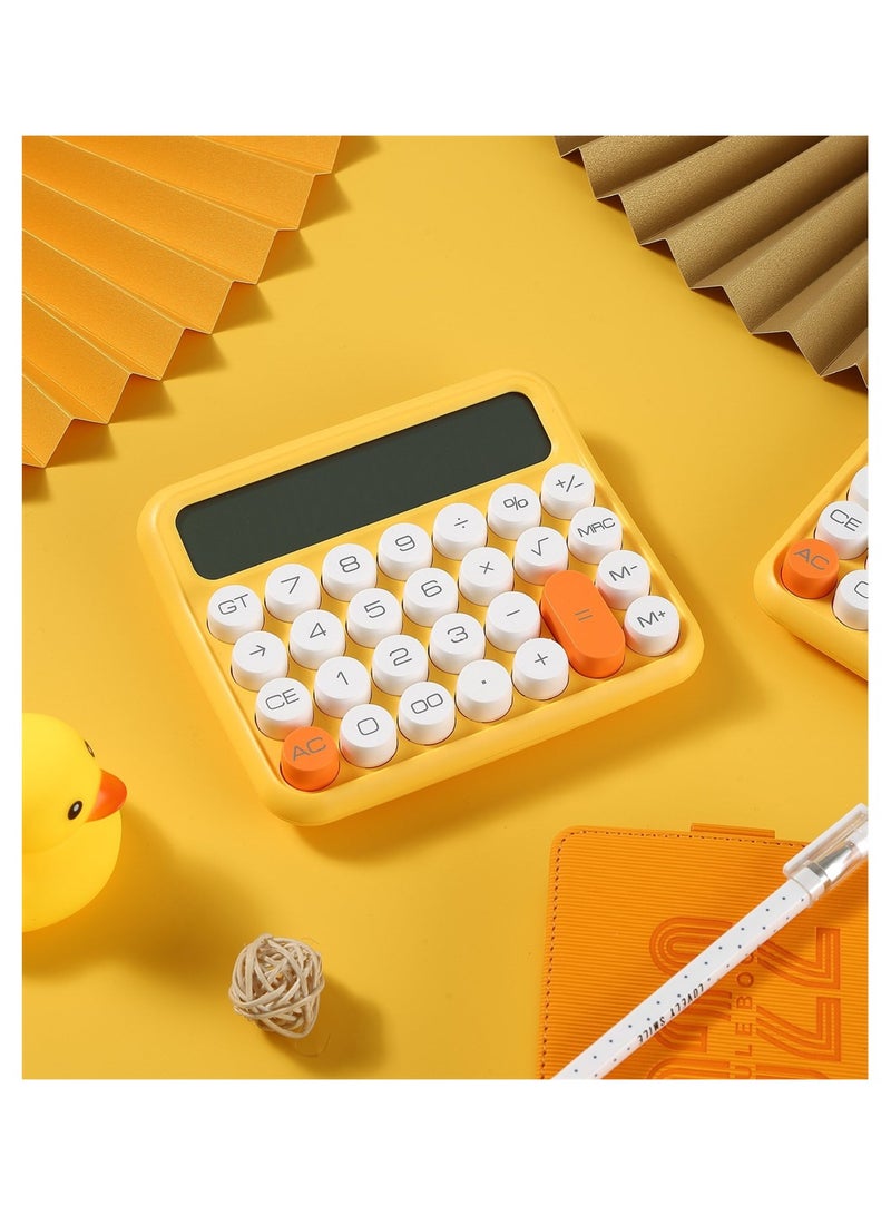 Adorable 12-Digit Mechanical Calculator with Large Screen, Battery-Operated for Office Use, Yellow/White Color - Image 2