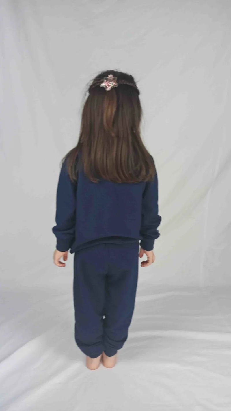 بلونس Girl's Navy Blue Printed Cotton Tracksuit Set
