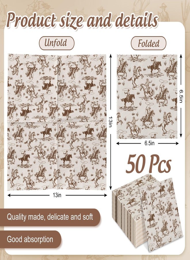FYSUIMU 50Pcs Western Cowboy Paper Napkins Disposable Luncheon Napkins Brown Wild West Rodeo Dessert Dinner Hand Napkin for Birthday Baby Shower Theme Party - Image 2