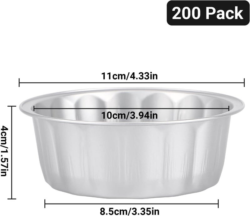 Beasea Aluminum Ramekins 8oz 200 Pack, Disposable Ramekins Foil Cups Baking 3.9" Ramekin Cup Cupcake Aluminum Mini Baking Cups for Party - Silver - Image 2