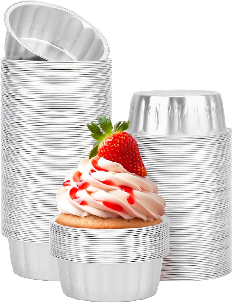 Beasea Aluminum Ramekins 8oz 200 Pack, Disposable Ramekins Foil Cups Baking 3.9" Ramekin Cup Cupcake Aluminum Mini Baking Cups for Party - Silver - Image 1