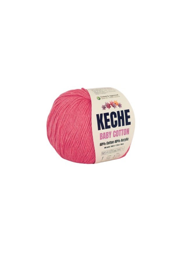 Keche Cotton Yarn, 60% Cotton 40% Acrylic Yarn, Soft Cotton Yarn for Crochet and Knitting, Amigurumi Yarn 1 Skein/Ball 1.76 Oz (50g) / 180 Yrds (165m) - Pink - Image 1